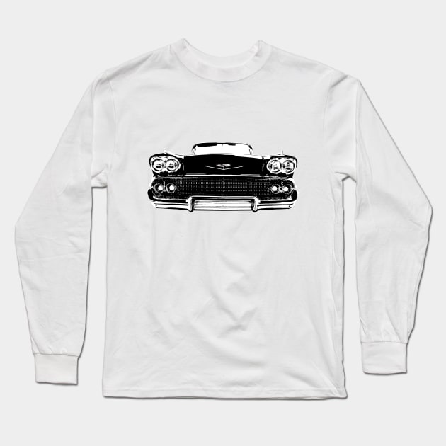 1958 Chevy Bel air B&W Long Sleeve T-Shirt by GrizzlyVisionStudio